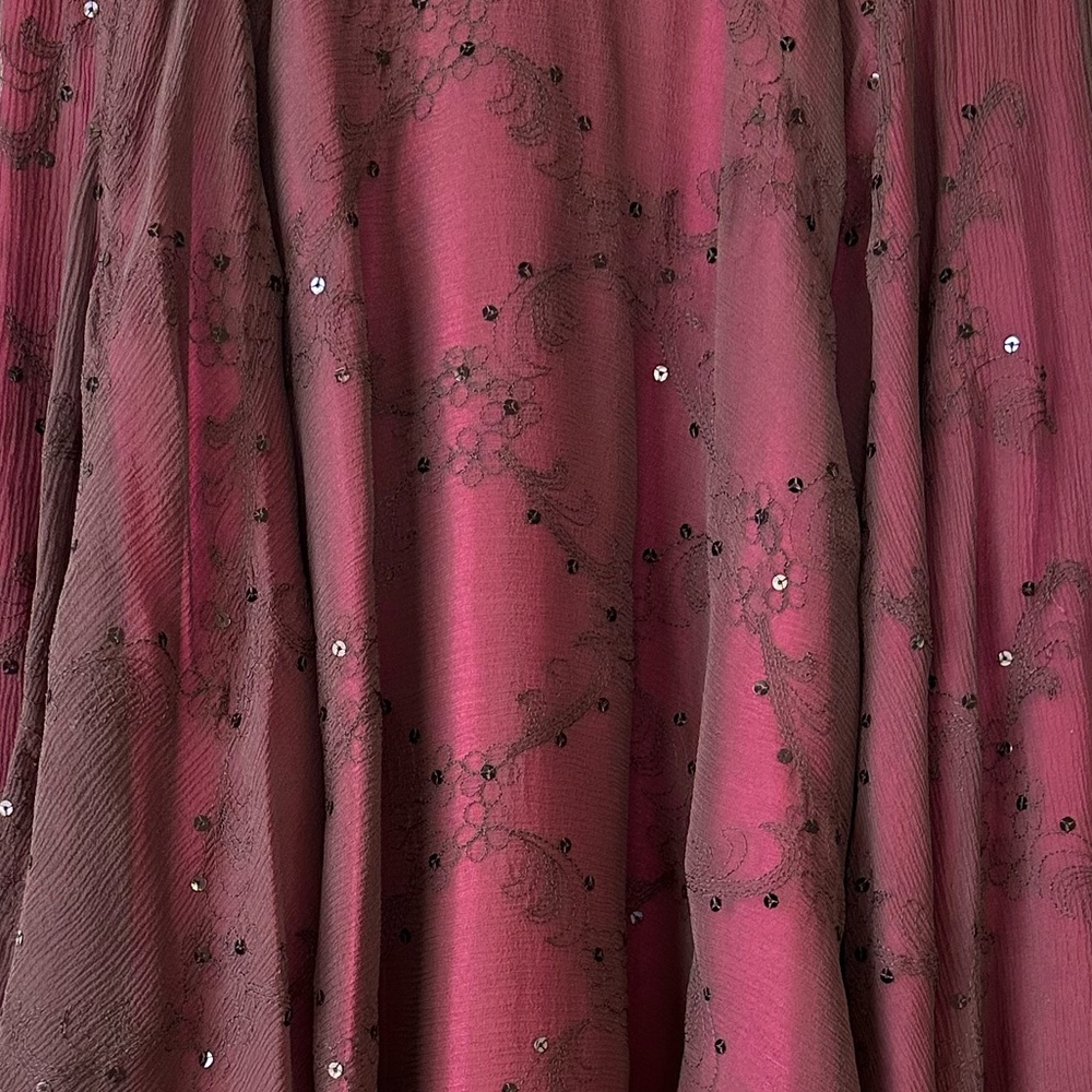 100% Silk Vintage 90s AK Anne Klein Burgundy Midi Skirt, Size 8 - Picture 4 of 8